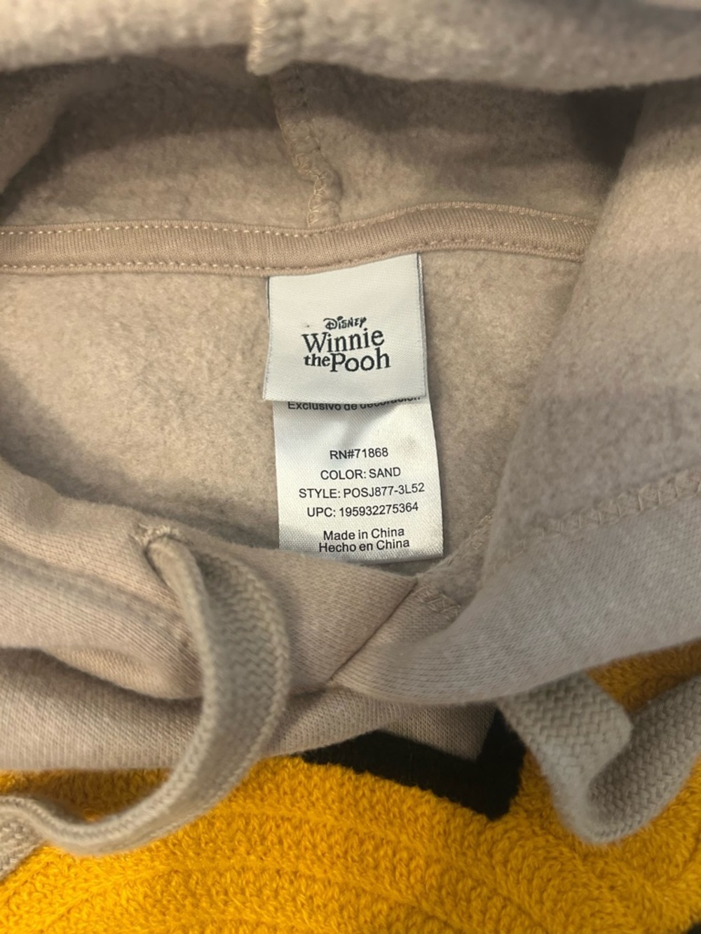 Disney Tan Hoodie with Yellow Winnie the Pooh Patch - Picture 3 of 4